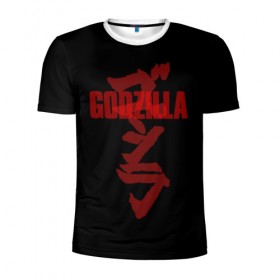 Мужская футболка 3D спортивная с принтом GODZILLA в Екатеринбурге, 100% полиэстер с улучшенными характеристиками | приталенный силуэт, круглая горловина, широкие плечи, сужается к линии бедра | comic con | godzilla | gojira | logo | годзилла | знаки | иероглифы | лого | монстр | фильм | чудовище