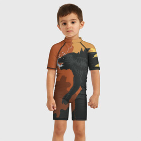 Детский купальный костюм 3D с принтом GODZILLA | ГОДЗИЛЛА в Екатеринбурге, Полиэстер 85%, Спандекс 15% | застежка на молнии на спине | comic con | godzilla | gojira | logo | годзилла | знаки | иероглифы | лого | монстр | фильм | чудовище
