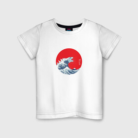 Детская футболка хлопок с принтом GODZILLA в Екатеринбурге, 100% хлопок | круглый вырез горловины, полуприлегающий силуэт, длина до линии бедер | comic con | godzilla | gojira | logo | годзилла | знаки | иероглифы | лого | монстр | фильм | чудовище