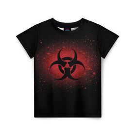Детская футболка 3D с принтом Biohazard в Екатеринбурге, 100% гипоаллергенный полиэфир | прямой крой, круглый вырез горловины, длина до линии бедер, чуть спущенное плечо, ткань немного тянется | Тематика изображения на принте: biohazard | plague inc | биологическая опасность | знак
