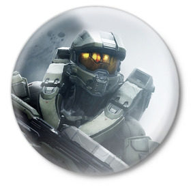 Значок с принтом Halo 5 в Екатеринбурге,  металл | круглая форма, металлическая застежка в виде булавки | halo | wars | космос | крепость | мир | ореол | оружие | реквием | стратегия | супер | фантастика