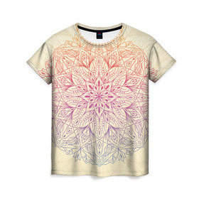 Женская футболка 3D с принтом Мандала блаженства в Екатеринбурге, 100% полиэфир ( синтетическое хлопкоподобное полотно) | прямой крой, круглый вырез горловины, длина до линии бедер | mandala | индия | колесо