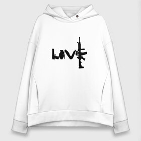 Женское худи Oversize хлопок с принтом LOVE WEAPON в Екатеринбурге, френч-терри — 70% хлопок, 30% полиэстер. Мягкий теплый начес внутри —100% хлопок | боковые карманы, эластичные манжеты и нижняя кромка, капюшон на магнитной кнопке | Тематика изображения на принте: cs go | gamer | love | love weapon | player | rainbow six soege | weapon | автомат | граната | нож | оружие | пистолет