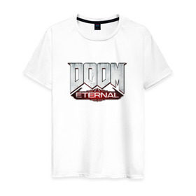 Мужская футболка хлопок с принтом DOOM Eternal в Екатеринбурге, 100% хлопок | прямой крой, круглый вырез горловины, длина до линии бедер, слегка спущенное плечо. | Тематика изображения на принте: doom | doom eternal | дум