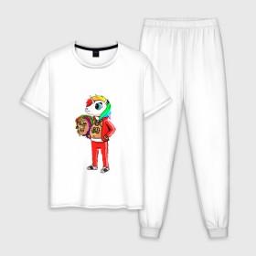 Мужская пижама хлопок с принтом 69 rainbow в Екатеринбурге, 100% хлопок | брюки и футболка прямого кроя, без карманов, на брюках мягкая резинка на поясе и по низу штанин
 | 6ix9ine | единорог | пони