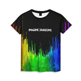 Женская футболка 3D с принтом IMAGINE DRAGONS в Екатеринбурге, 100% полиэфир ( синтетическое хлопкоподобное полотно) | прямой крой, круглый вырез горловины, длина до линии бедер | color | imagine dragons | logo | stripes | trend | абстракция | группа | линии | лого | рок | рэп | фирменные цвета