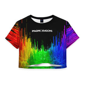 Женская футболка 3D укороченная с принтом IMAGINE DRAGONS в Екатеринбурге, 100% полиэстер | круглая горловина, длина футболки до линии талии, рукава с отворотами | color | imagine dragons | logo | stripes | trend | абстракция | группа | линии | лого | рок | рэп | фирменные цвета