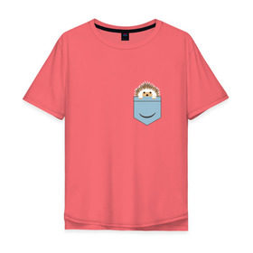 Мужская футболка хлопок Oversize с принтом Ёжик в кармане в Екатеринбурге, 100% хлопок | свободный крой, круглый ворот, “спинка” длиннее передней части | еж | ёжик | ёжик в кармане | лес