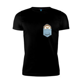 Мужская футболка премиум с принтом Ёжик в кармане в Екатеринбурге, 92% хлопок, 8% лайкра | приталенный силуэт, круглый вырез ворота, длина до линии бедра, короткий рукав | еж | ёжик | ёжик в кармане | лес