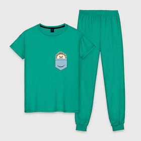 Женская пижама хлопок с принтом Ёжик в кармане в Екатеринбурге, 100% хлопок | брюки и футболка прямого кроя, без карманов, на брюках мягкая резинка на поясе и по низу штанин | еж | ёжик | ёжик в кармане | лес