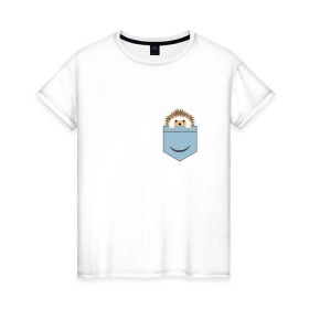 Женская футболка хлопок с принтом Ёжик в кармане в Екатеринбурге, 100% хлопок | прямой крой, круглый вырез горловины, длина до линии бедер, слегка спущенное плечо | еж | ёжик | ёжик в кармане | лес