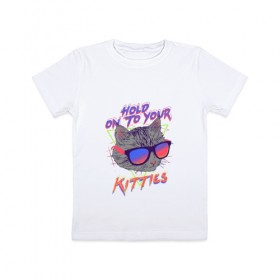Детская футболка хлопок с принтом кот 80 в Екатеринбурге, 100% хлопок | круглый вырез горловины, полуприлегающий силуэт, длина до линии бедер | 80 | kitties | retro 80 | китти | котик | котэ | котюлька | кэт | ретро | ретро вейв