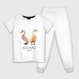 Детская пижама хлопок с принтом Gussi в Екатеринбурге, 100% хлопок |  брюки и футболка прямого кроя, без карманов, на брюках мягкая резинка на поясе и по низу штанин
 | gucci | gussi | гусь | гучи | гуччи