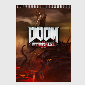 Скетчбук с принтом DOOM Eternal в Екатеринбурге, 100% бумага
 | 48 листов, плотность листов — 100 г/м2, плотность картонной обложки — 250 г/м2. Листы скреплены сверху удобной пружинной спиралью | doom | doomguy | slayer | вечный | дум | думгай | палач рока