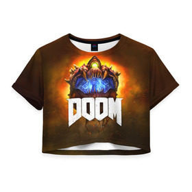 Женская футболка Cropp-top с принтом Doom Cacodemon в Екатеринбурге, 100% полиэстер | круглая горловина, длина футболки до линии талии, рукава с отворотами | 