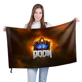 Флаг 3D с принтом Doom Cacodemon в Екатеринбурге, 100% полиэстер | плотность ткани — 95 г/м2, размер — 67 х 109 см. Принт наносится с одной стороны | 