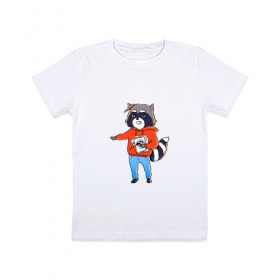 Детская футболка хлопок с принтом Енот-писатель в Екатеринбурге, 100% хлопок | круглый вырез горловины, полуприлегающий силуэт, длина до линии бедер | 