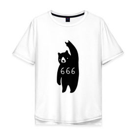 Мужская футболка хлопок Oversize с принтом BAD BEAR 666 ROCK в Екатеринбурге, 100% хлопок | свободный крой, круглый ворот, “спинка” длиннее передней части | 666 | bear | devil | satan | медведь | сатана