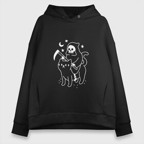 Женское худи Oversize хлопок с принтом CAT GOT YOUR SOUL в Екатеринбурге, френч-терри — 70% хлопок, 30% полиэстер. Мягкий теплый начес внутри —100% хлопок | боковые карманы, эластичные манжеты и нижняя кромка, капюшон на магнитной кнопке | 666 | animal | cat | dark souls | dead | death | diablo | die | kitty | metal | pets | rip | rock | домашние животные | дьявол | животные | кот | котики | кошки | нож | оружие | пафосные | питомец | рок | темные души | яд