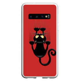 Чехол для Samsung Galaxy S10 с принтом Черный Кот в Екатеринбурге, Силикон | Область печати: задняя сторона чехла, без боковых панелей | Тематика изображения на принте: black | cat | cats | кот | котенок | коты | кошка | кошки | красный | черная