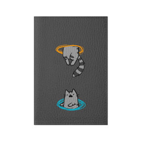 Обложка для паспорта матовая кожа с принтом Кот в Портале в Екатеринбурге, натуральная матовая кожа | размер 19,3 х 13,7 см; прозрачные пластиковые крепления | cat | cats | game | games | portal | tail | valve | в портале | вэльв | игра | игры | кот | коты | кошка | кошки | портал | хвост
