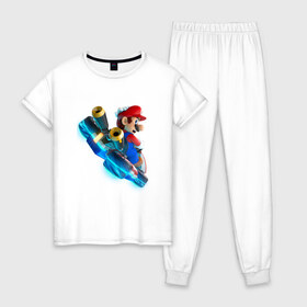 Женская пижама хлопок с принтом Super Mario в Екатеринбурге, 100% хлопок | брюки и футболка прямого кроя, без карманов, на брюках мягкая резинка на поясе и по низу штанин | 