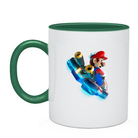Кружка двухцветная с принтом Super Mario в Екатеринбурге, керамика | объем — 330 мл, диаметр — 80 мм. Цветная ручка и кайма сверху, в некоторых цветах — вся внутренняя часть | 