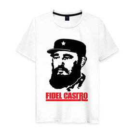 Мужская футболка хлопок с принтом Фидель Кастро в Екатеринбурге, 100% хлопок | прямой крой, круглый вырез горловины, длина до линии бедер, слегка спущенное плечо. | 