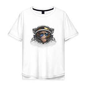 Мужская футболка хлопок Oversize с принтом Обезьяна астронавт в Екатеринбурге, 100% хлопок | свободный крой, круглый ворот, “спинка” длиннее передней части | Тематика изображения на принте: астронавт | космонавт | космос | обезьяна | обезьяна арт | обезьяна рисунок