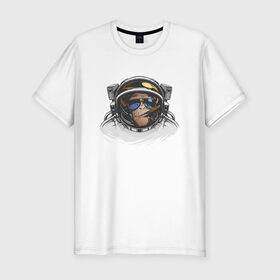 Мужская футболка премиум с принтом Обезьяна астронавт в Екатеринбурге, 92% хлопок, 8% лайкра | приталенный силуэт, круглый вырез ворота, длина до линии бедра, короткий рукав | Тематика изображения на принте: астронавт | космонавт | космос | обезьяна | обезьяна арт | обезьяна рисунок