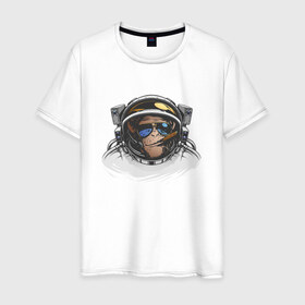Мужская футболка хлопок с принтом Обезьяна астронавт в Екатеринбурге, 100% хлопок | прямой крой, круглый вырез горловины, длина до линии бедер, слегка спущенное плечо. | Тематика изображения на принте: астронавт | космонавт | космос | обезьяна | обезьяна арт | обезьяна рисунок