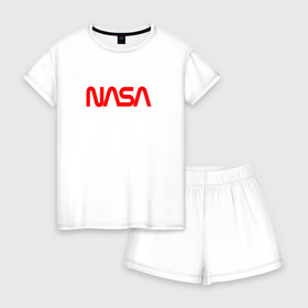 Женская пижама с шортиками хлопок с принтом NASA red в Екатеринбурге, 100% хлопок | футболка прямого кроя, шорты свободные с широкой мягкой резинкой | Тематика изображения на принте: nasa | наса