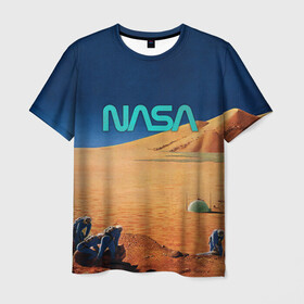 Мужская футболка 3D с принтом NASA on Mars в Екатеринбурге, 100% полиэфир | прямой крой, круглый вырез горловины, длина до линии бедер | Тематика изображения на принте: 