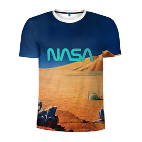 Мужская футболка 3D спортивная с принтом NASA on Mars в Екатеринбурге, 100% полиэстер с улучшенными характеристиками | приталенный силуэт, круглая горловина, широкие плечи, сужается к линии бедра | Тематика изображения на принте: 