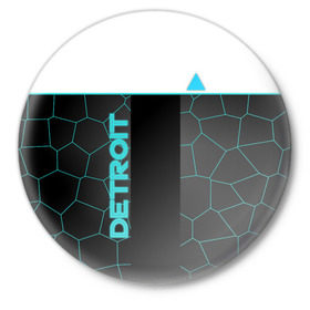Значок с принтом DETROIT в Екатеринбурге,  металл | круглая форма, металлическая застежка в виде булавки | 3d | detroit | абстракция | белый | город | игра | лого | логотип | надпись | полосы | треугольник | фигура | черный