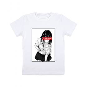 Детская футболка хлопок с принтом SENPAI в Екатеринбурге, 100% хлопок | круглый вырез горловины, полуприлегающий силуэт, длина до линии бедер | ahegao | anime | senpai | аниме | ахегао | культура | сенпай | тренд