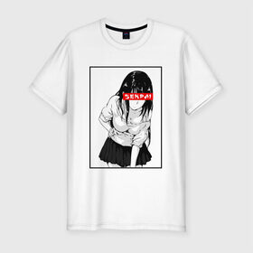Мужская футболка премиум с принтом SENPAI в Екатеринбурге, 92% хлопок, 8% лайкра | приталенный силуэт, круглый вырез ворота, длина до линии бедра, короткий рукав | ahegao | anime | senpai | аниме | ахегао | культура | сенпай | тренд