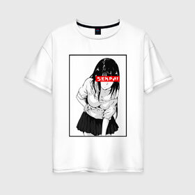 Женская футболка хлопок Oversize с принтом SENPAI в Екатеринбурге, 100% хлопок | свободный крой, круглый ворот, спущенный рукав, длина до линии бедер
 | ahegao | anime | senpai | аниме | ахегао | культура | сенпай | тренд