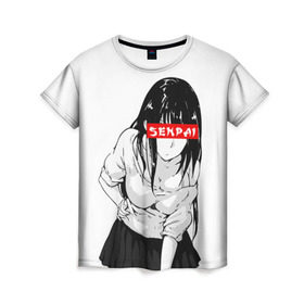 Женская футболка 3D с принтом SENPAI в Екатеринбурге, 100% полиэфир ( синтетическое хлопкоподобное полотно) | прямой крой, круглый вырез горловины, длина до линии бедер | ahegao | anime | senpai | аниме | ахегао | культура | сенпай | тренд