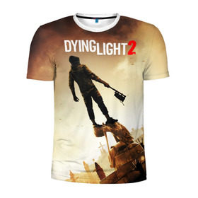 Мужская футболка 3D спортивная с принтом Dying Light 2 в Екатеринбурге, 100% полиэстер с улучшенными характеристиками | приталенный силуэт, круглая горловина, широкие плечи, сужается к линии бедра | action | city | dying light | game | postapocalypse | sky | zombie | город | игра | персонаж | постапокалипсис