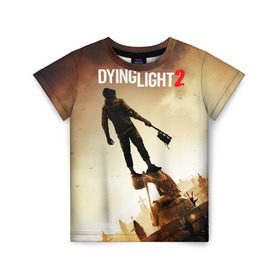 Детская футболка 3D с принтом Dying Light 2 в Екатеринбурге, 100% гипоаллергенный полиэфир | прямой крой, круглый вырез горловины, длина до линии бедер, чуть спущенное плечо, ткань немного тянется | action | city | dying light | game | postapocalypse | sky | zombie | город | игра | персонаж | постапокалипсис
