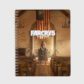 Тетрадь с принтом Far Cry 5 в Екатеринбурге, 100% бумага | 48 листов, плотность листов — 60 г/м2, плотность картонной обложки — 250 г/м2. Листы скреплены сбоку удобной пружинной спиралью. Уголки страниц и обложки скругленные. Цвет линий — светло-серый
 | 