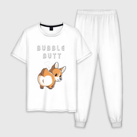Мужская пижама хлопок с принтом Bubble butt в Екатеринбурге, 100% хлопок | брюки и футболка прямого кроя, без карманов, на брюках мягкая резинка на поясе и по низу штанин
 | корги