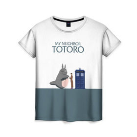 Женская футболка 3D с принтом Мой сосед Тоторо в Екатеринбурге, 100% полиэфир ( синтетическое хлопкоподобное полотно) | прямой крой, круглый вырез горловины, длина до линии бедер | 10 доктор | doctor who | my neighbor totoro | tardis | totoro | десятый доктор | доктор кто | тардис | тоторо