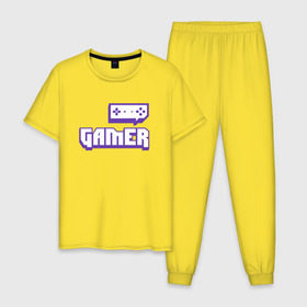 Мужская пижама хлопок с принтом Gamer (Twitch) в Екатеринбурге, 100% хлопок | брюки и футболка прямого кроя, без карманов, на брюках мягкая резинка на поясе и по низу штанин
 | game | gamer | twitch | игра | игрок | стрим | твич