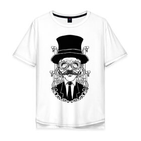 Мужская футболка хлопок Oversize с принтом Steampunk Man в Екатеринбурге, 100% хлопок | свободный крой, круглый ворот, “спинка” длиннее передней части | man | steampunk | мужчина | очки | стимпанк | шляпа