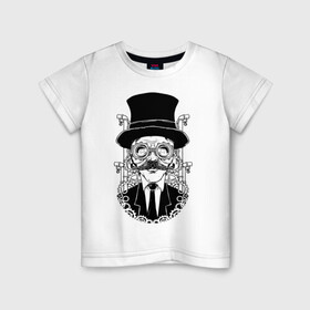 Детская футболка хлопок с принтом Steampunk Man в Екатеринбурге, 100% хлопок | круглый вырез горловины, полуприлегающий силуэт, длина до линии бедер | man | steampunk | мужчина | очки | стимпанк | шляпа