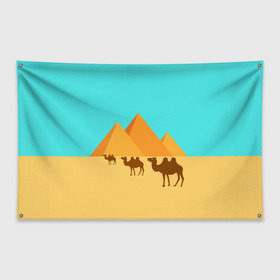 Флаг-баннер с принтом Пирамиды Египта в Екатеринбурге, 100% полиэстер | размер 67 х 109 см, плотность ткани — 95 г/м2; по краям флага есть четыре люверса для крепления | верблюд | египет | жара | караван | пирамиды | пустыня