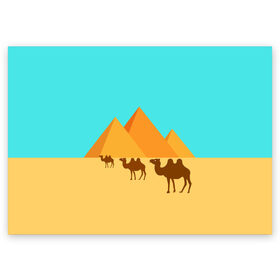 Поздравительная открытка с принтом Пирамиды Египта в Екатеринбурге, 100% бумага | плотность бумаги 280 г/м2, матовая, на обратной стороне линовка и место для марки
 | верблюд | египет | жара | караван | пирамиды | пустыня