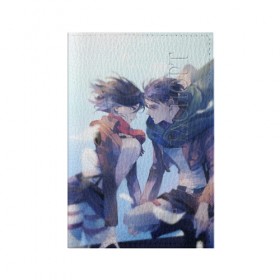 Обложка для паспорта матовая кожа с принтом Левай и Микаса в Екатеринбурге, натуральная матовая кожа | размер 19,3 х 13,7 см; прозрачные пластиковые крепления | anime | attack on titan | леви